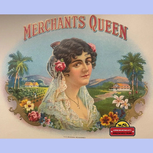 Rare Embossed Antique Cigar Label Merchant's Queen 1900s-1920s