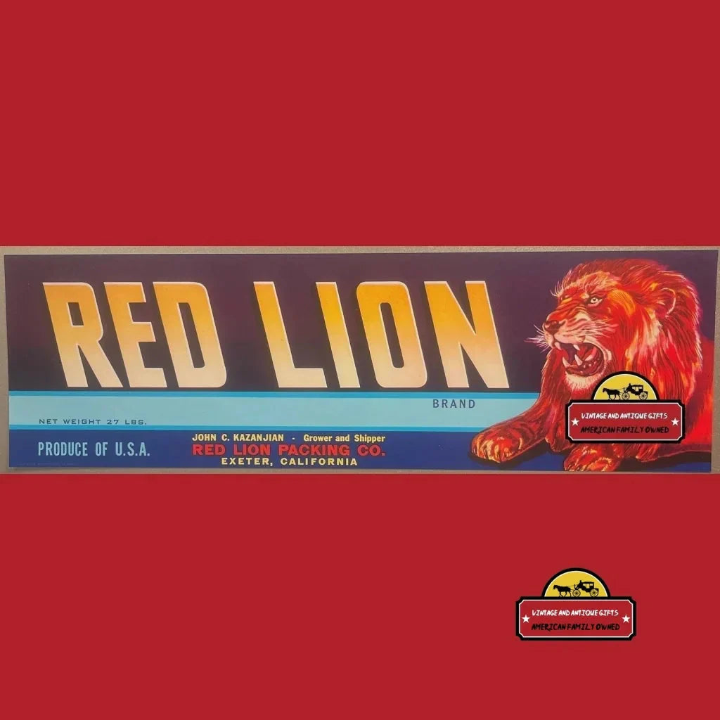 Authentic 1950s Red Lion Antique Vintage Crate Label from California