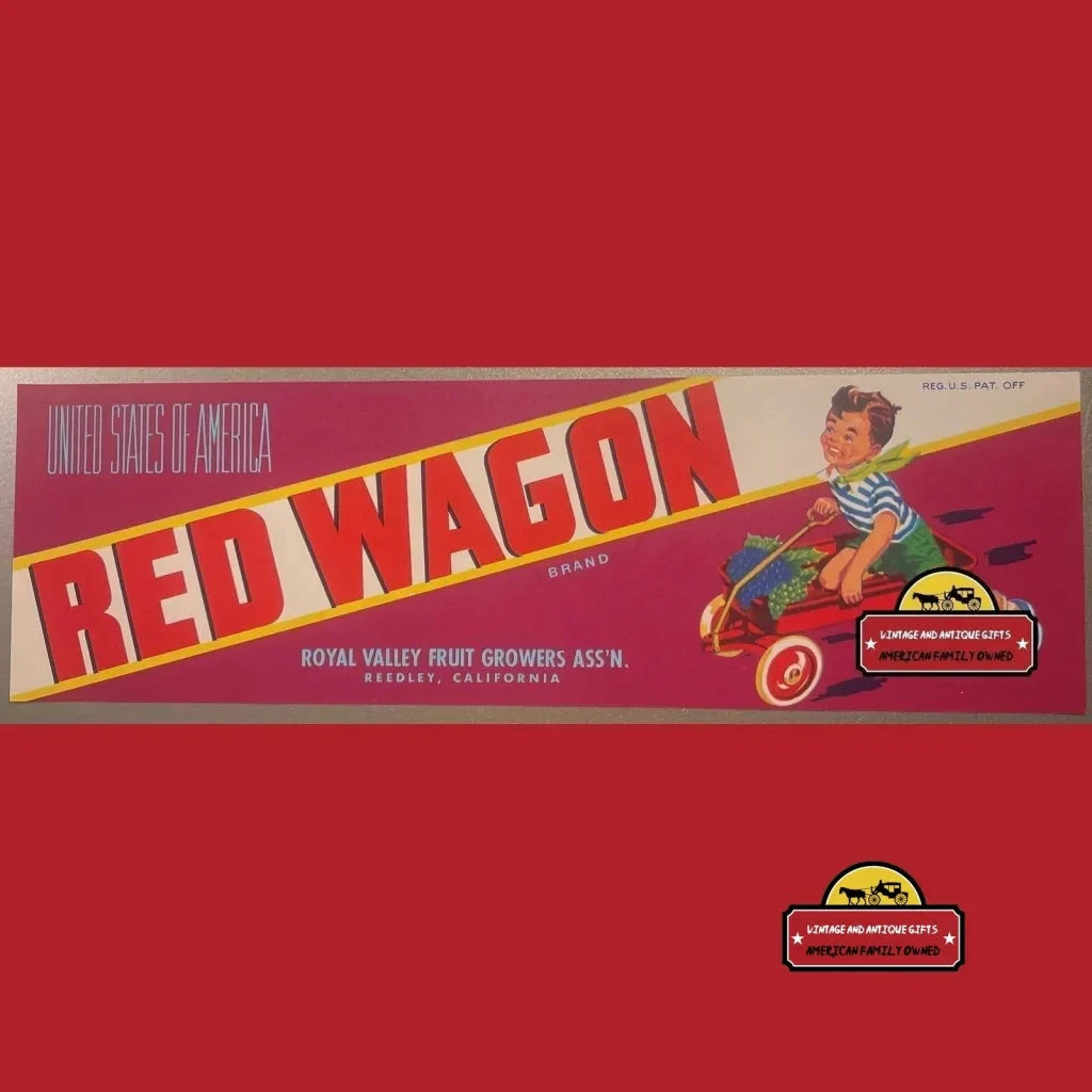 Rare 1950s Red Wagon Antique Vintage Crate Label from California