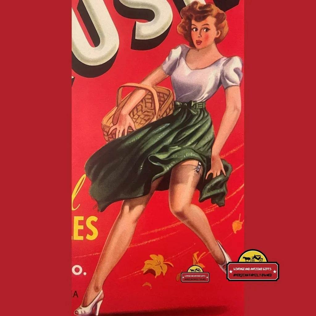 Sizzling 1940s Rush Crate Label: Antique Vintage Pinup Collectible