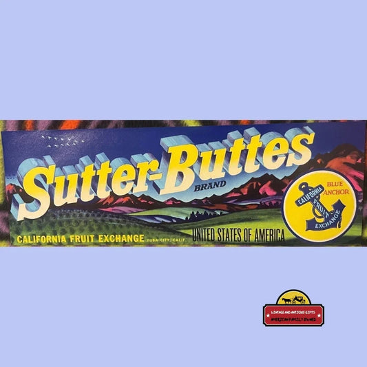 Rare Antique Vintage Sutter Buttes Crate Label from 1950s California