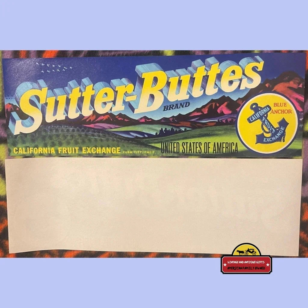 Rare Antique Vintage Sutter Buttes Crate Label from 1950s California