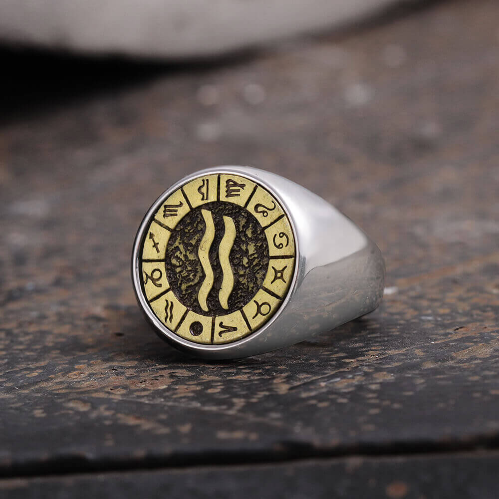 12 Constellation Zodiac Signs Stainless Steel Ring