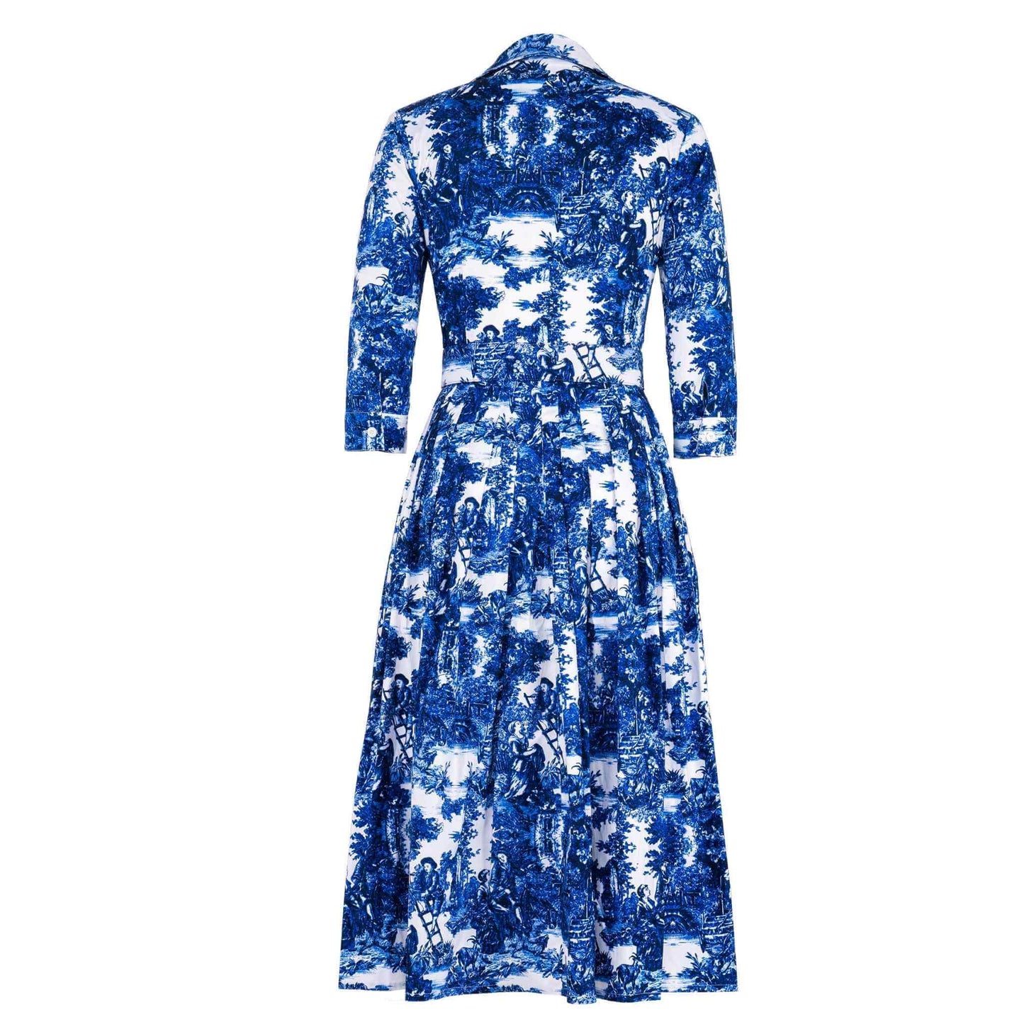 Audrey Dress #2 Antilles Toile White Cobalt Blue