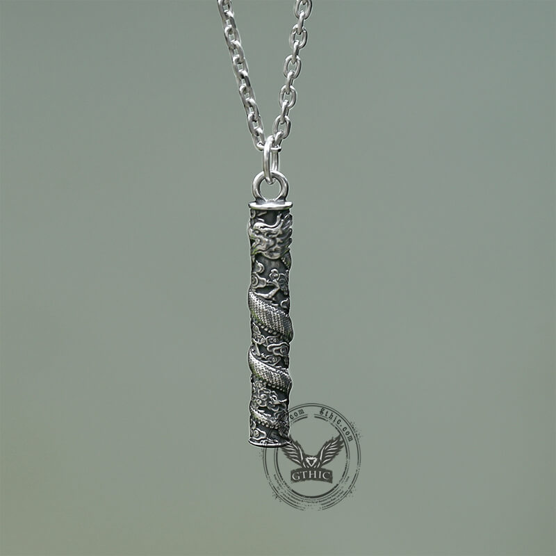 Auspicious Dragon Column Stainless Steel Pendant