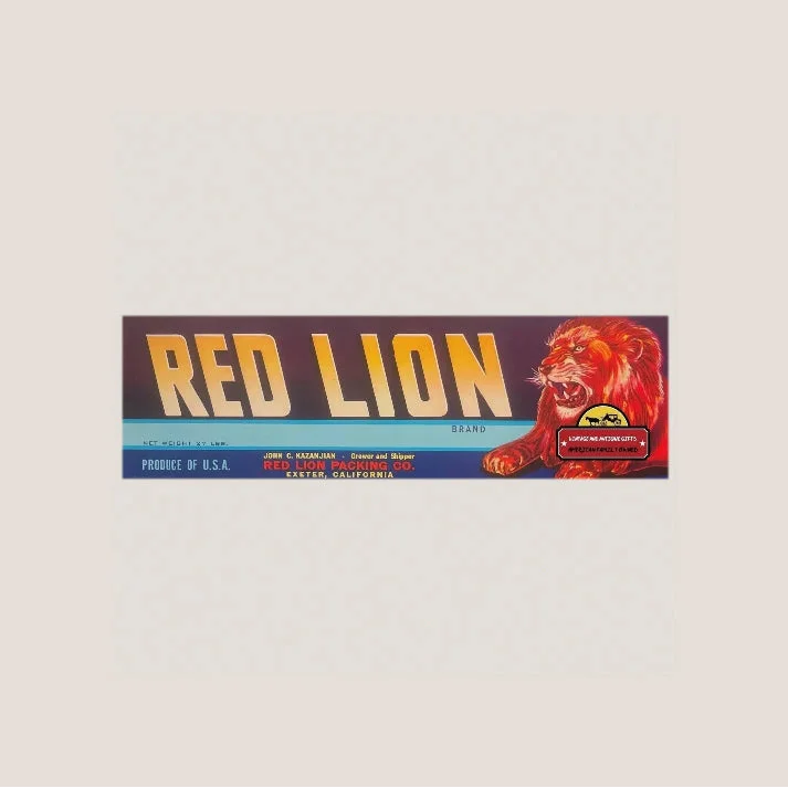 Authentic 1950s Red Lion Antique Vintage Crate Label from California