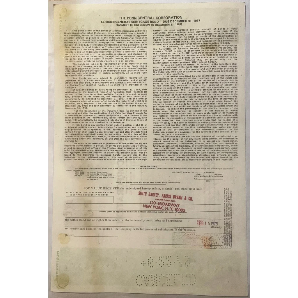 Rare Penn Central Stock Certificate from the 1970s