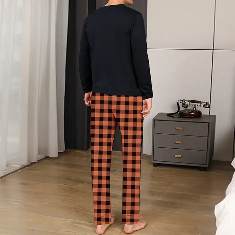 Ice Silk Long Sleeve Long Pants Men's Pajama Set