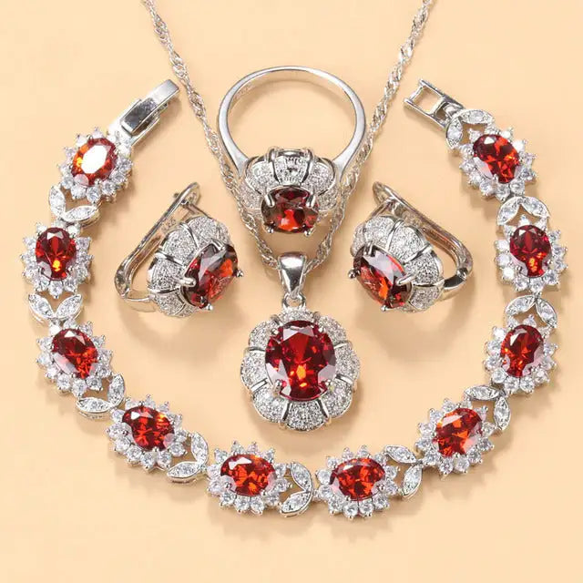 Earrings Necklace And Ring For Women 4 PCs Set