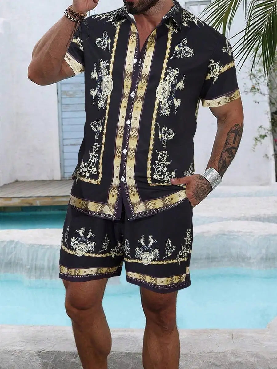 3D Digital Printing Men's Casual Loose Shirt Shorts