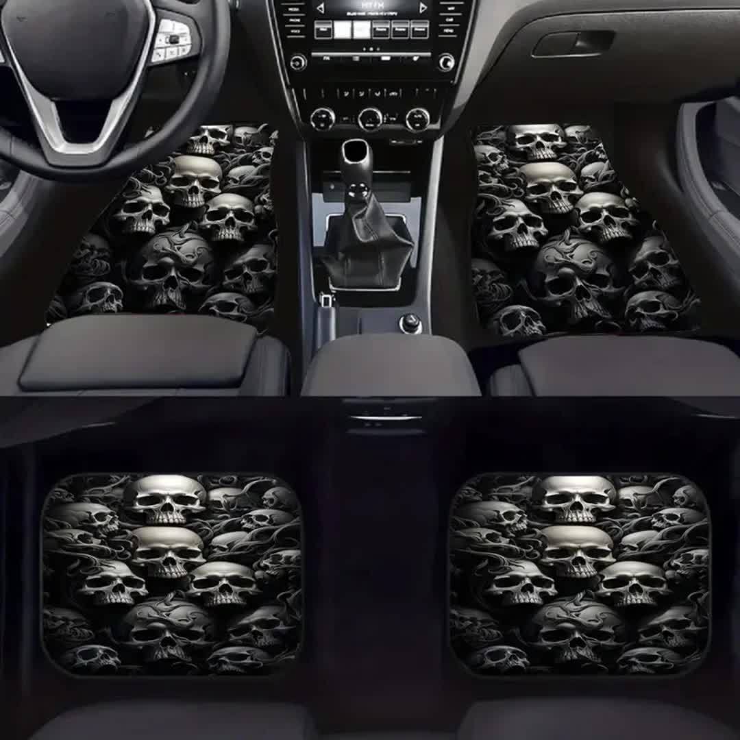 Universal Polyester Skull Print Car Floor Mats - Set of 4 for Front and Rear, Suitable for Cars, Minivans, Trucks, and SUVs - Premium  from Lizard Vigilante - Just $39.99! Shop now at Lizard Vigilante