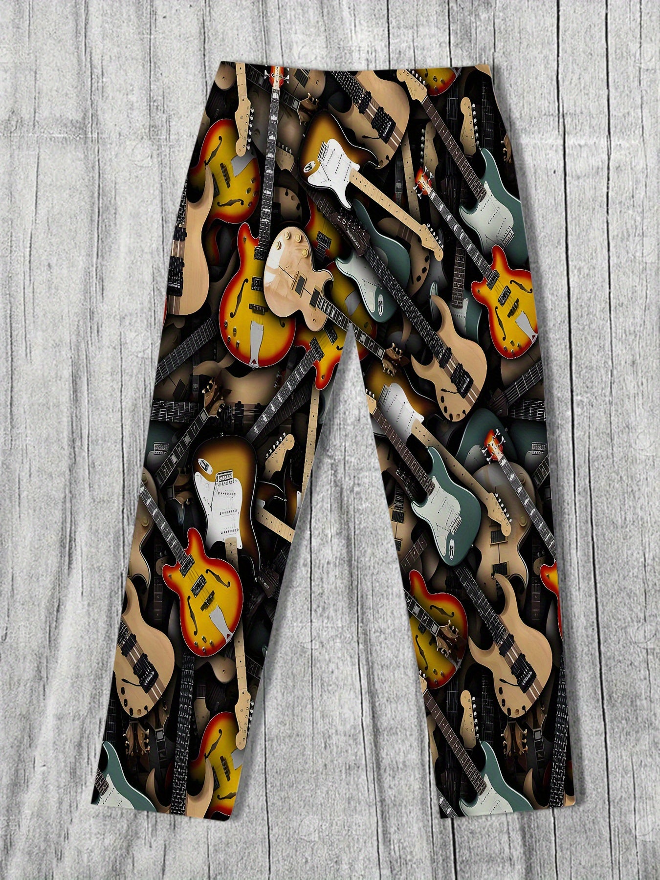 Men's 3D Guitar Print Straight-Leg Pants – Loose Fit Drawstring Waist Vintage-Inspired Casual Trousers - Premium pants from Lizard Vigilante - Just $25.99! Shop now at Lizard Vigilante