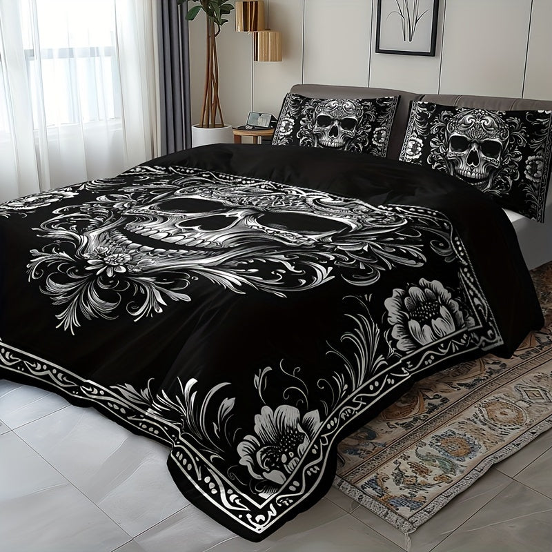 Gothic Nocturne Skull Duvet Cover Set: 3pcs All-Season Breathable Masterpiece for Dark Decor Enthusiasts - Premium duvet from Lizard Vigilante - Just $42.99! Shop now at Lizard Vigilante