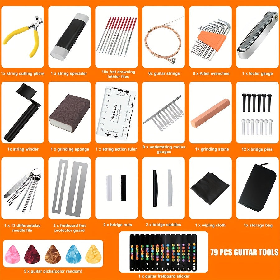 79-Piece Professional Guitar Tool Kit – Ultimate Repair and Setup Kit for Ukulele, Bass, Mandolin, and Banjo - Premium  from Lizard Vigilante - Just $34.88! Shop now at Lizard Vigilante