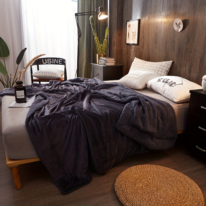 1pc Cozy Double Layer Sherpa Blanket for All Seasons - Perfect for Bed, Sofa, Camping and More!