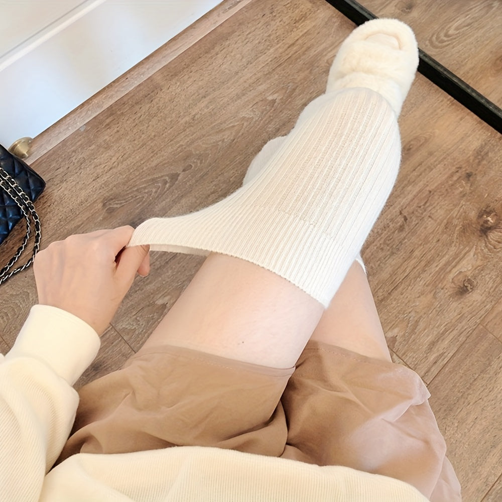 Women's Solid Ribbed Over-the-Knee Socks, Comfy & Warm Thicker Thigh High Socks