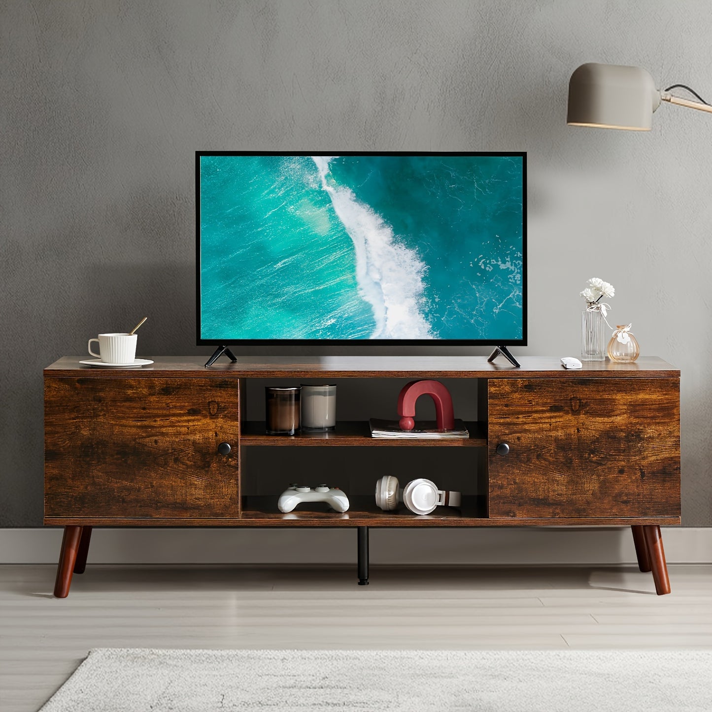 60-Inch Media Console Table – Black/Brown Modern Entertainment Center with Storage Cabinet, Sturdy TV Stand for Living Room and Bedroom - Premium table from Lizard Vigilante - Just $114.99! Shop now at Lizard Vigilante