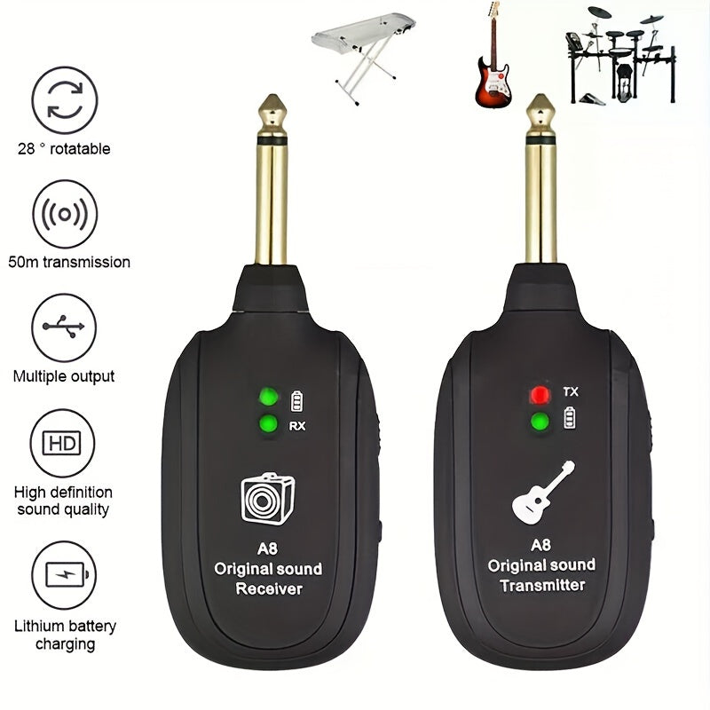 A8 UHF Wireless Guitar Transmitter Receiver Set - 730MHz for Electric Guitar, Bass, Violin - Premium guitar accessories from Lizard Vigilante - Just $22.99! Shop now at Lizard Vigilante