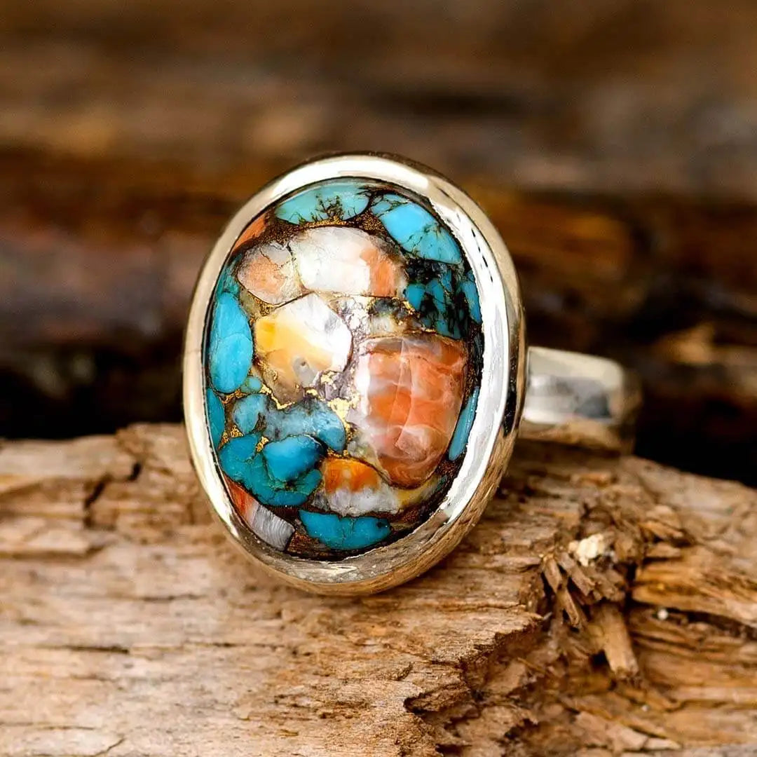 Oval Color Turquoise Ring Copper Niche