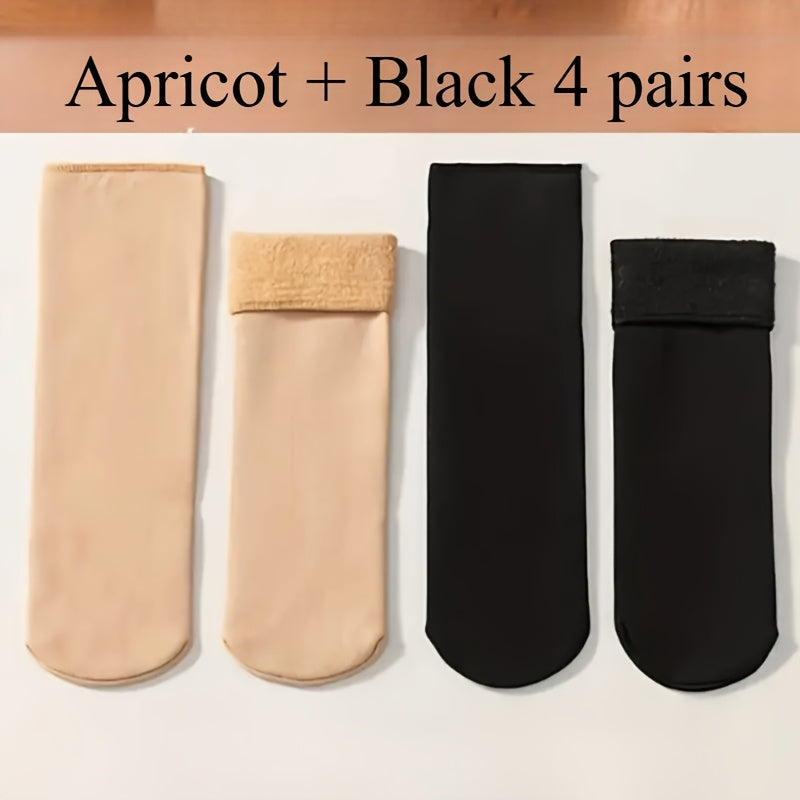 4 Pairs Snow Socks With Plush Lined, Thickened Warm Floor Socks, Winter Cold Cold Warm Socks