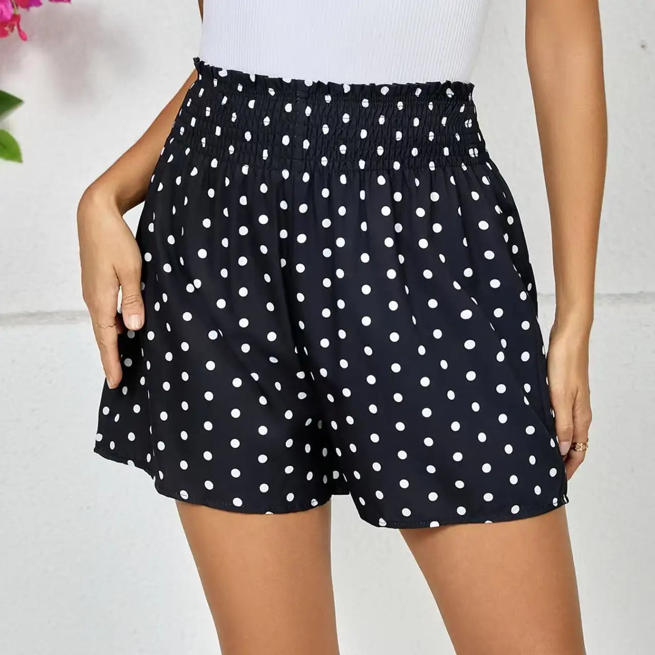 Ladies' Polka Dot Printed Sherry Shorts With Drawstring And Casual Shorts