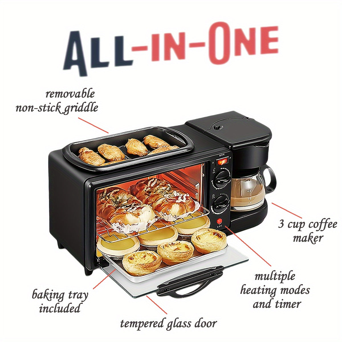 Nostalgia 3-in-1 Breakfast Station - Includes Coffee Maker, Non-Stick Griddle, And 4-Slice Toaster Oven - Versatile Breakfast Maker With Timer - Premium  from Lizard Vigilante - Just $109.99! Shop now at Lizard Vigilante