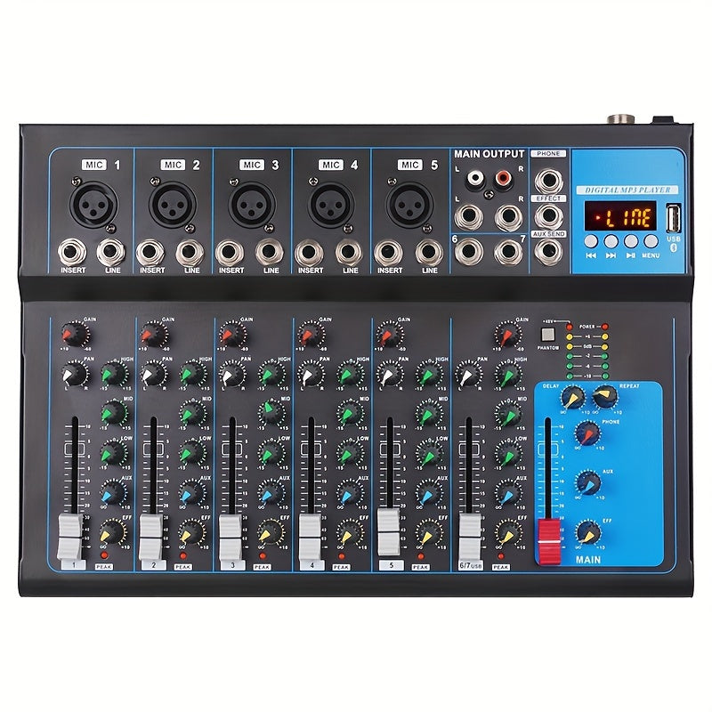 NXG GH7 Mixer Portable USB DJ Mixing Console 7 Channel Band Mixer DJ Mixer MP3 Jack Computer Recording Power Supply Black - Premium  from Lizard Vigilante - Just $55.99! Shop now at Lizard Vigilante