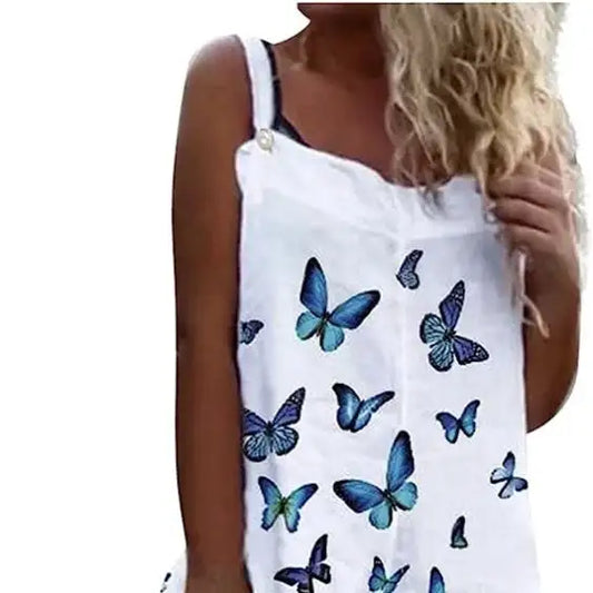 Ladies' Butterfly Printed Button Detail Casual Style Overalls