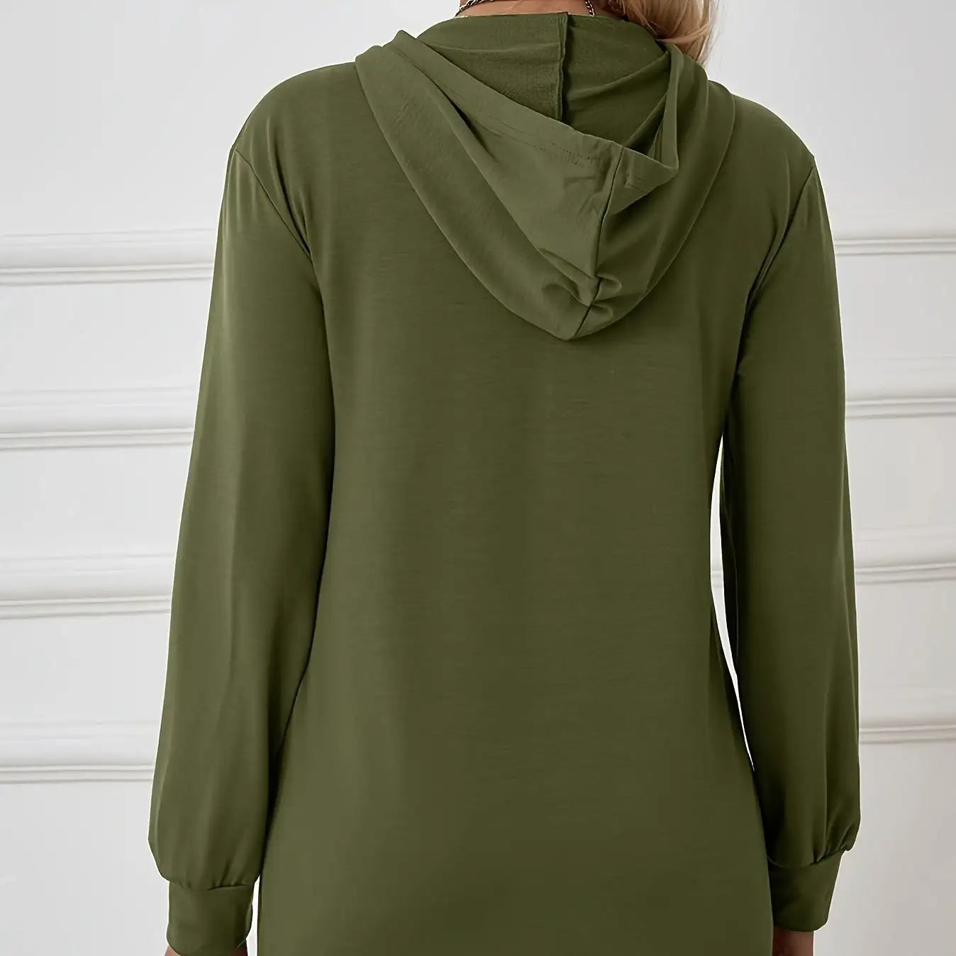 Women's Military Green Casual Sports Hooded Sweatshirt With Drawstring Zipper Jacket, Lightweight Top
