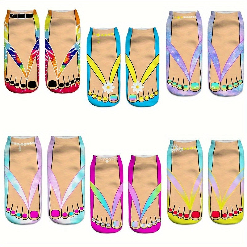 6 Pairs 3D Colorful Toe Slipper Socks, Funny & Trendy Low Cut Ankle Socks, Women's Stockings & Hosiery