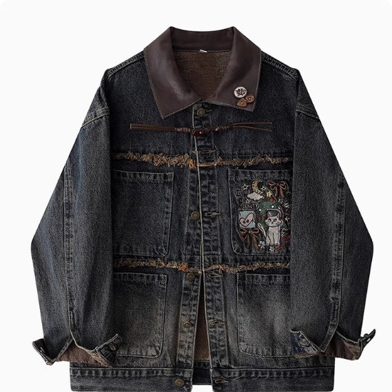 Original Children's Fun Embroidered Brushed Denim Jacket For Autumn