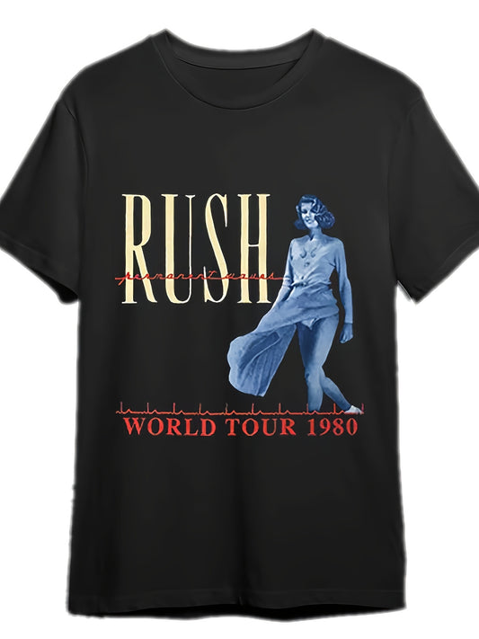 RUSH Band Tshirt, Vintage Rush World Tour 1980 Tshirt 334865 Funny Men's Short Sleeve Graphic T-shirt Collection Black PR - Premium  from Lizard Vigilante - Just $21.99! Shop now at Lizard Vigilante