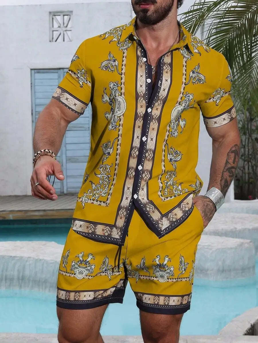 3D Digital Printing Men's Casual Loose Shirt Shorts