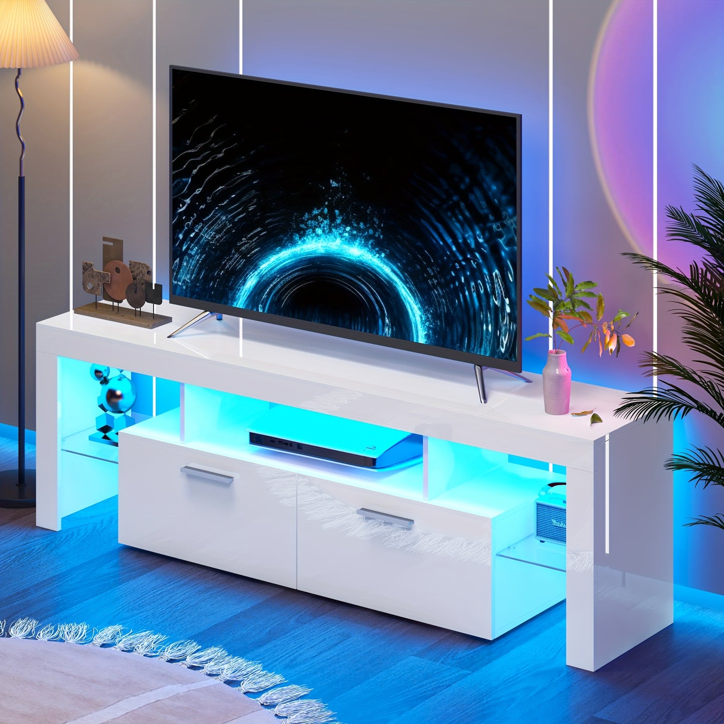 High-Gloss LED TV Stand – Modern Media Console for 55” to 80” TVs, with Storage Drawers, USB-Powered LED Lights, Available in White or Black - Premium  from Lizard Vigilante - Just $214.99! Shop now at Lizard Vigilante