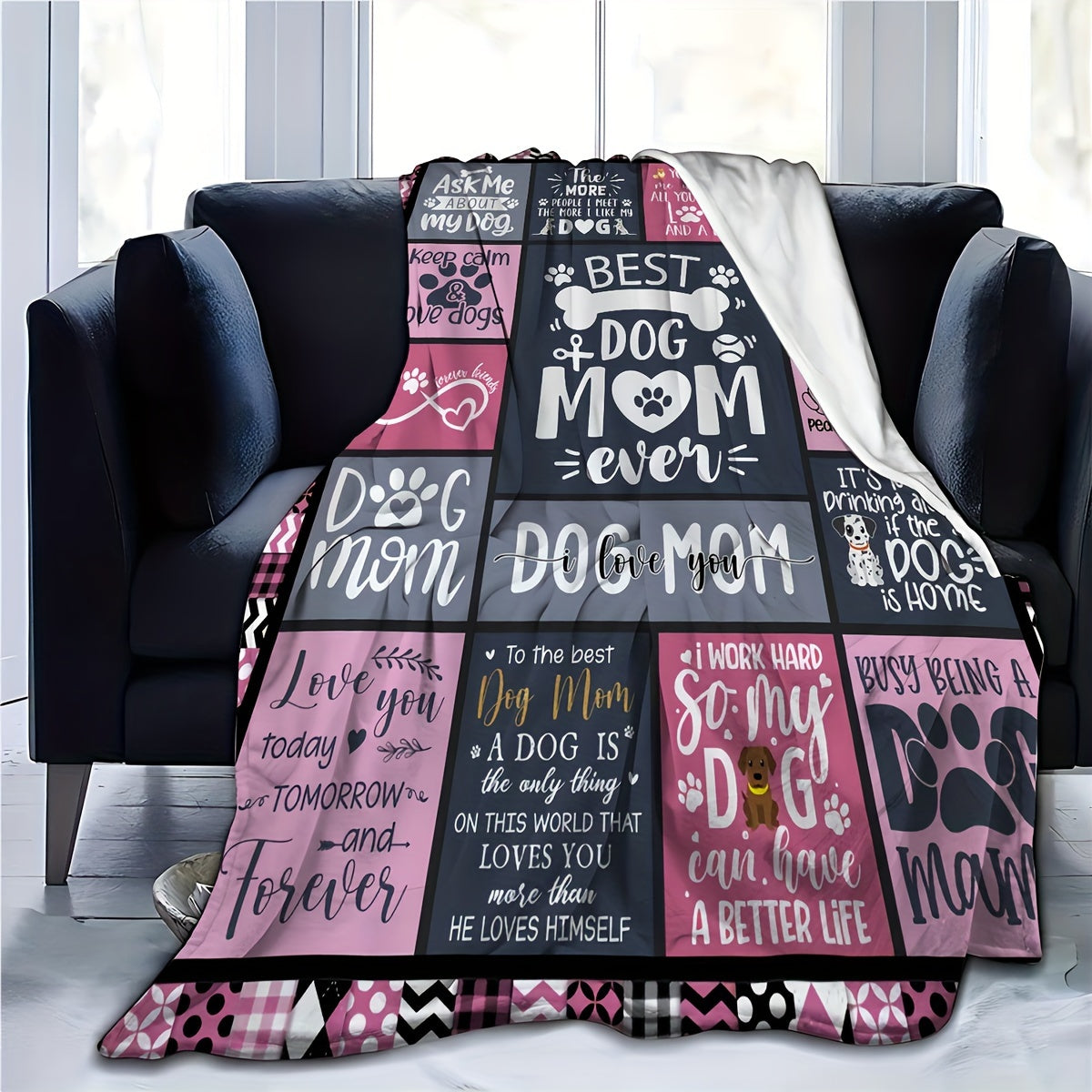 1pc The Best Dog Mom Blanket Splicing Pattern Soft Blanket Flannel Blanket For Sofa Bed