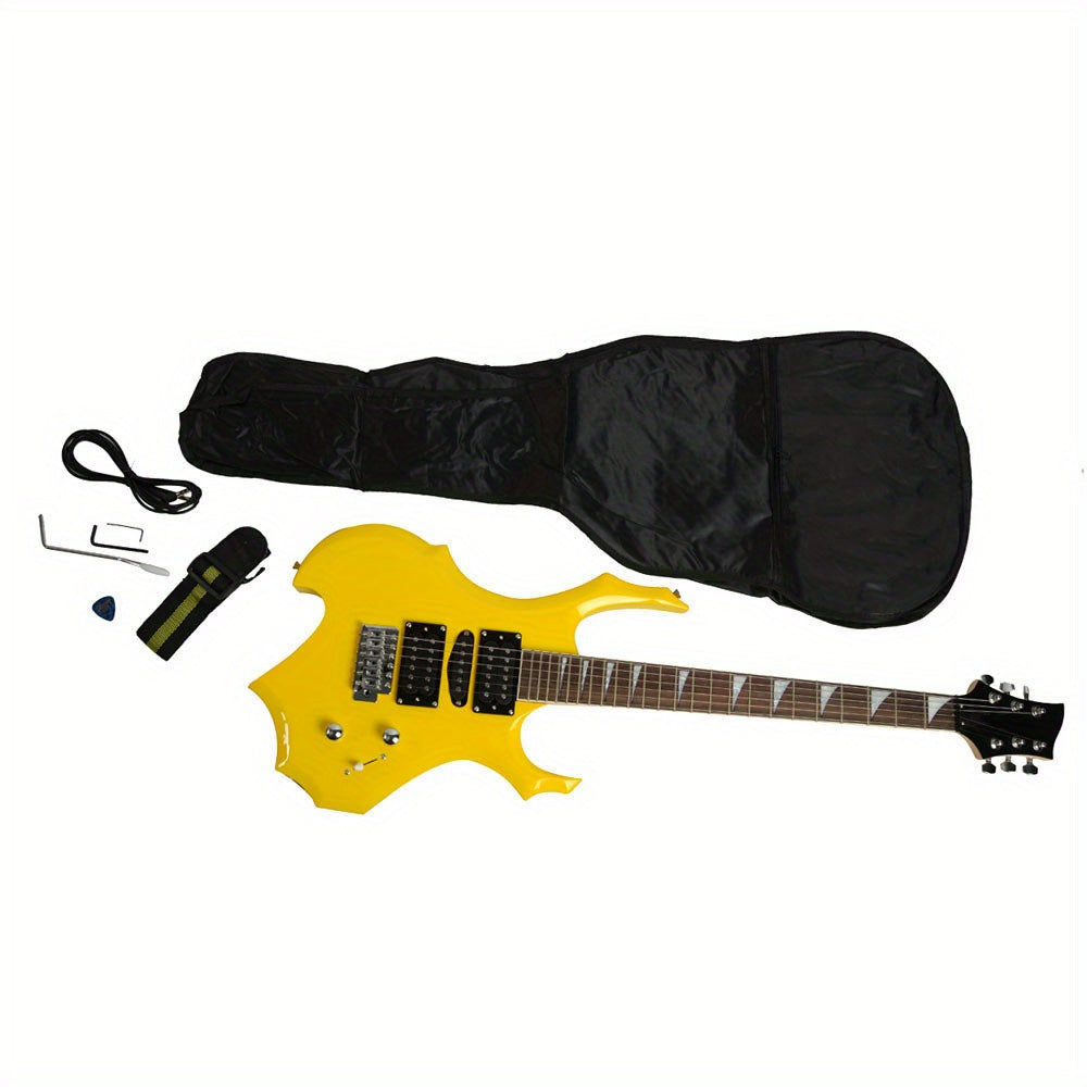 LEADZM Novice Flame Shaped Electric Guitar – HSH Pickup, Sunset Color, Tremolo Bridge, Complete Kit with Bag, Strap, Cable, and Tools - Premium Electric guitar from Lizard Vigilante - Just $216.88! Shop now at Lizard Vigilante