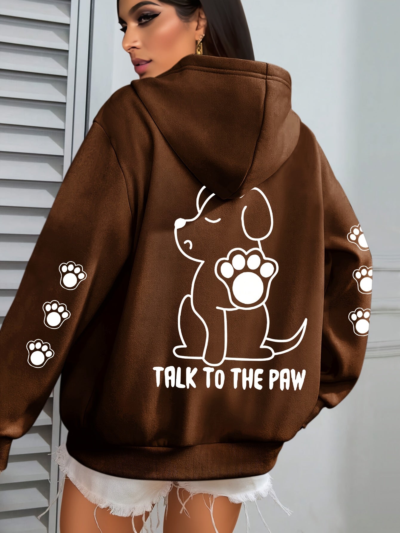 Plus Size Womens Cozy Dog Talk to The Paw Print Hoodie - Soft Drawstring Casual Hooded Sweatshirt for Winter and Fall - Comfortable Relaxed Fit, Long Sleeve, Pullover Design, and Fun Pet Lovers Graphic - Premium hoodies from Lizard Vigilante - Just $26.99! Shop now at Lizard Vigilante