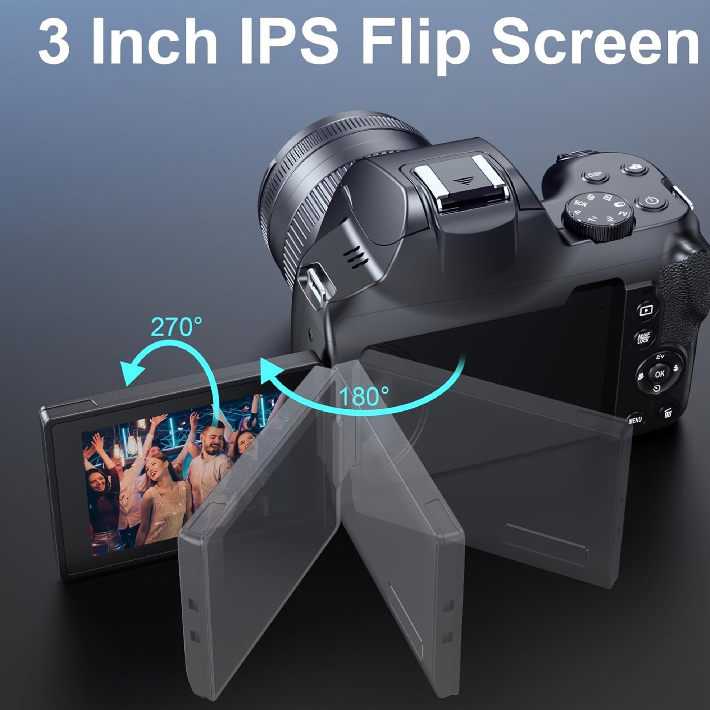 Cameras for Photography, 12X Optical Zoom 4K Digital Camera, 72MP Vlogging Camera with 270° Flip Screen, Battery, Battery Charger, 64GB SD Card, Card Reader