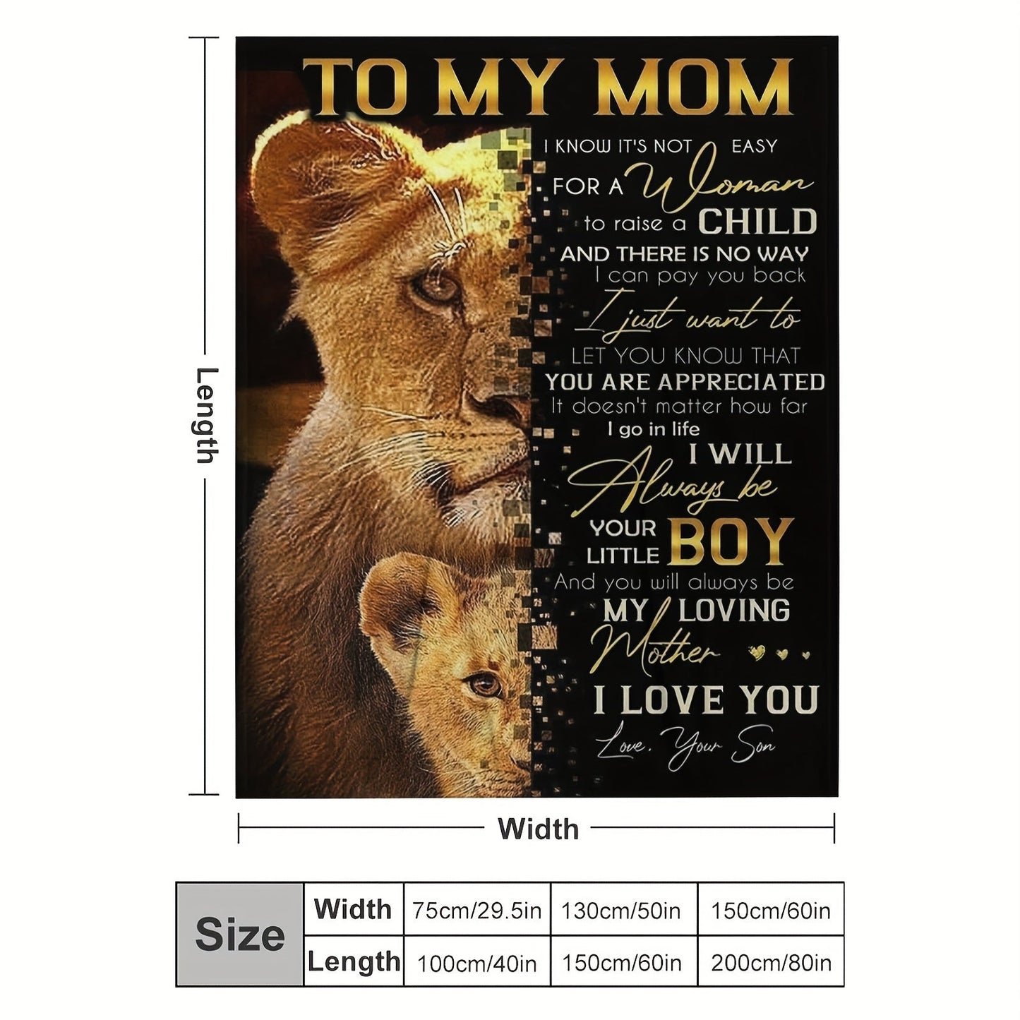 1pc Cozy Flannel Blanket - To My Mom, I Love You, Your Son, The Lion, All-Season Softness For Sofa, Car Sleeping, Office, Camping, Bed, Travel, And Living Room, Gifts For Friends, Besties, Sisters, Family, Birthday Day Gradua