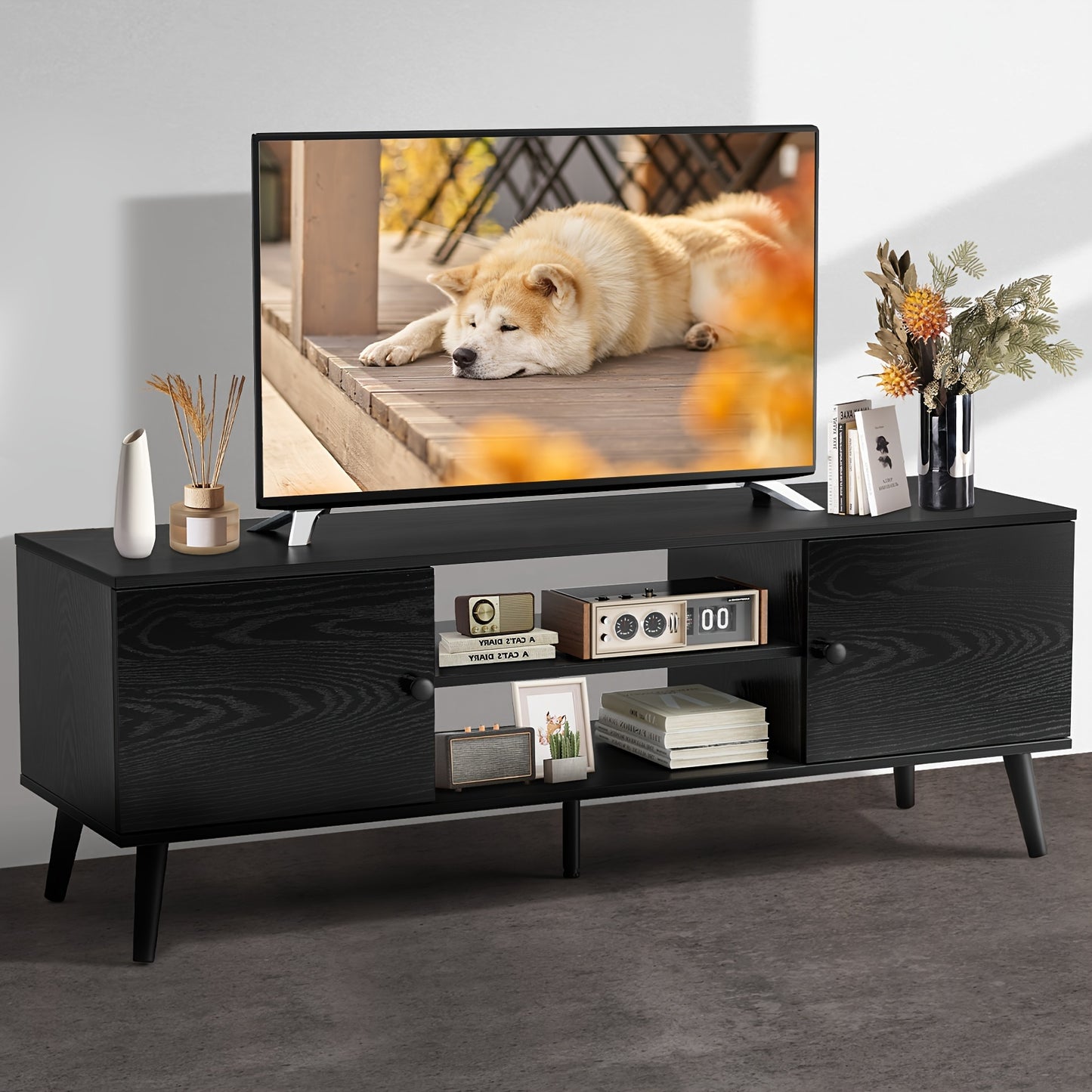 60-Inch Media Console Table – Black/Brown Modern Entertainment Center with Storage Cabinet, Sturdy TV Stand for Living Room and Bedroom - Premium table from Lizard Vigilante - Just $114.99! Shop now at Lizard Vigilante