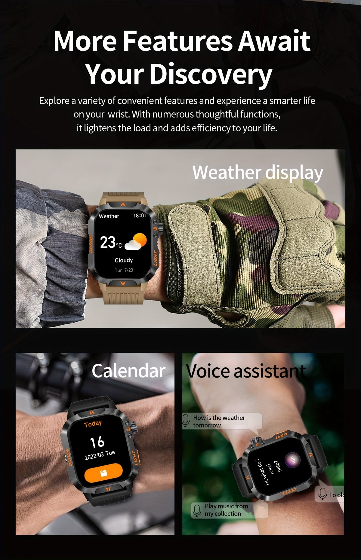 Rugged Outdoor Smartwatch | 2024's Ultimate Fitness Tracker For Android iPhone - Premium smart watch from Lizard Vigilante - Just $48.88! Shop now at Lizard Vigilante