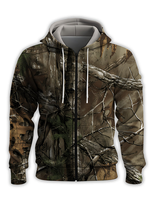 Men's Casual Sports Hoodie with Tree Branch Print – Breathable Zip-Up Double Hood Essential Plus Size Hoodie - Premium hoodie from Lizard Vigilante - Just $38.99! Shop now at Lizard Vigilante