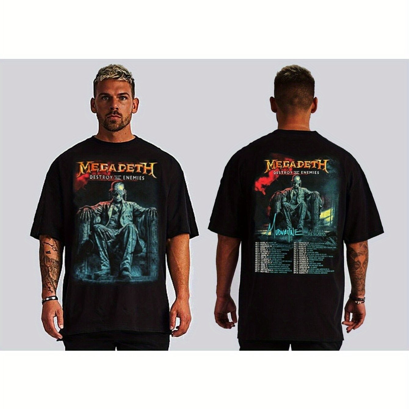 MEGADETH Destroy All Enemies Tour 2024 T-Shirt - Front & Back Print, Black Cotton Tee - Premium T-Shirt from Lizard Vigilante - Just $25.49! Shop now at Lizard Vigilante