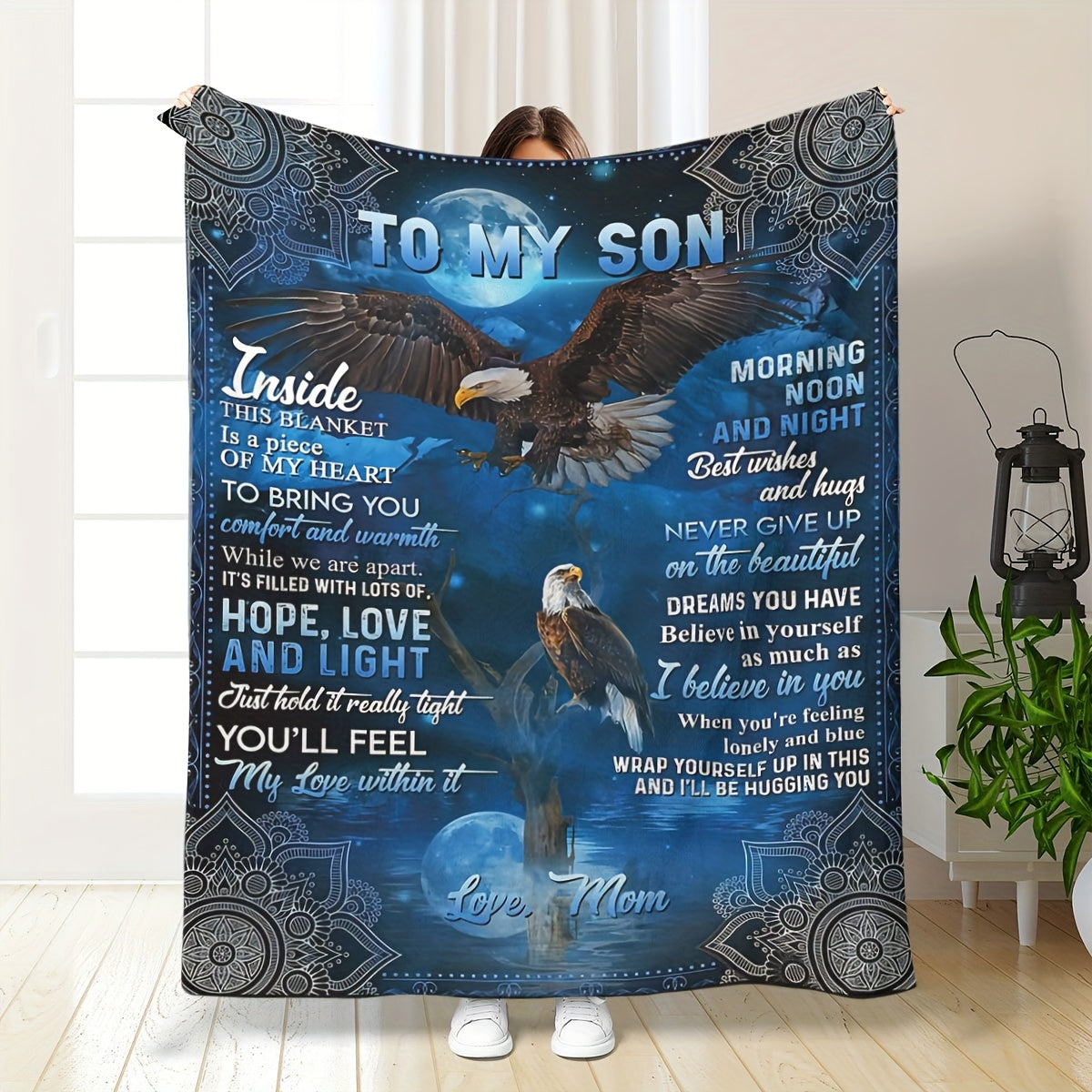 1pc Eagle Flannel Blanket To Son As A Gift, Warm And Cozy Soft Flannel Blanket, Suitable For Bed, Bedroom, Study, Travel, Camping
