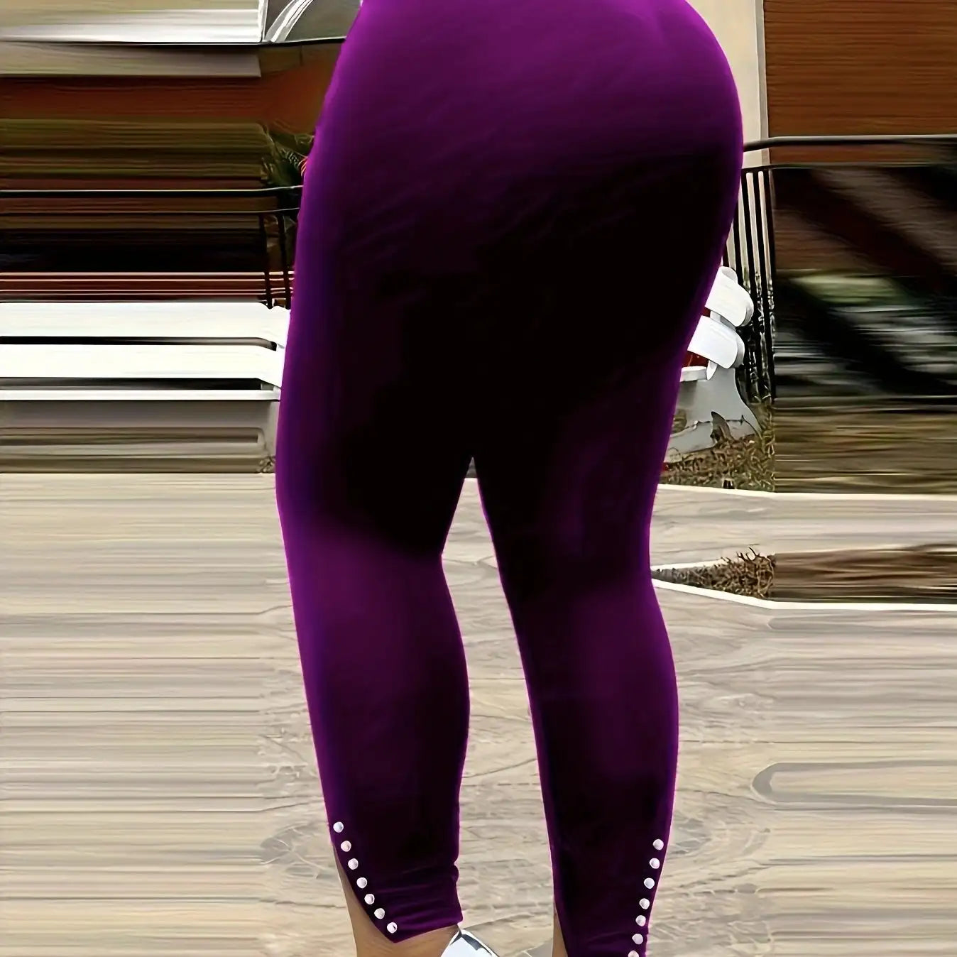 Ladies' Solid Color Fashionable High Waist Sexy Slim Fit With Eyelets Versatile Pants