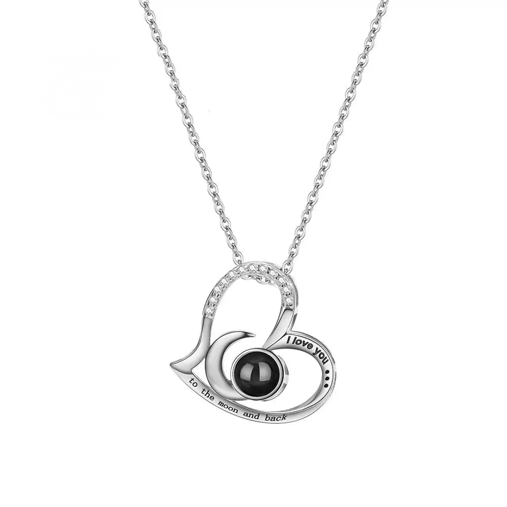Women's S925 Sterling Silver Heart Shaped Moon Necklace