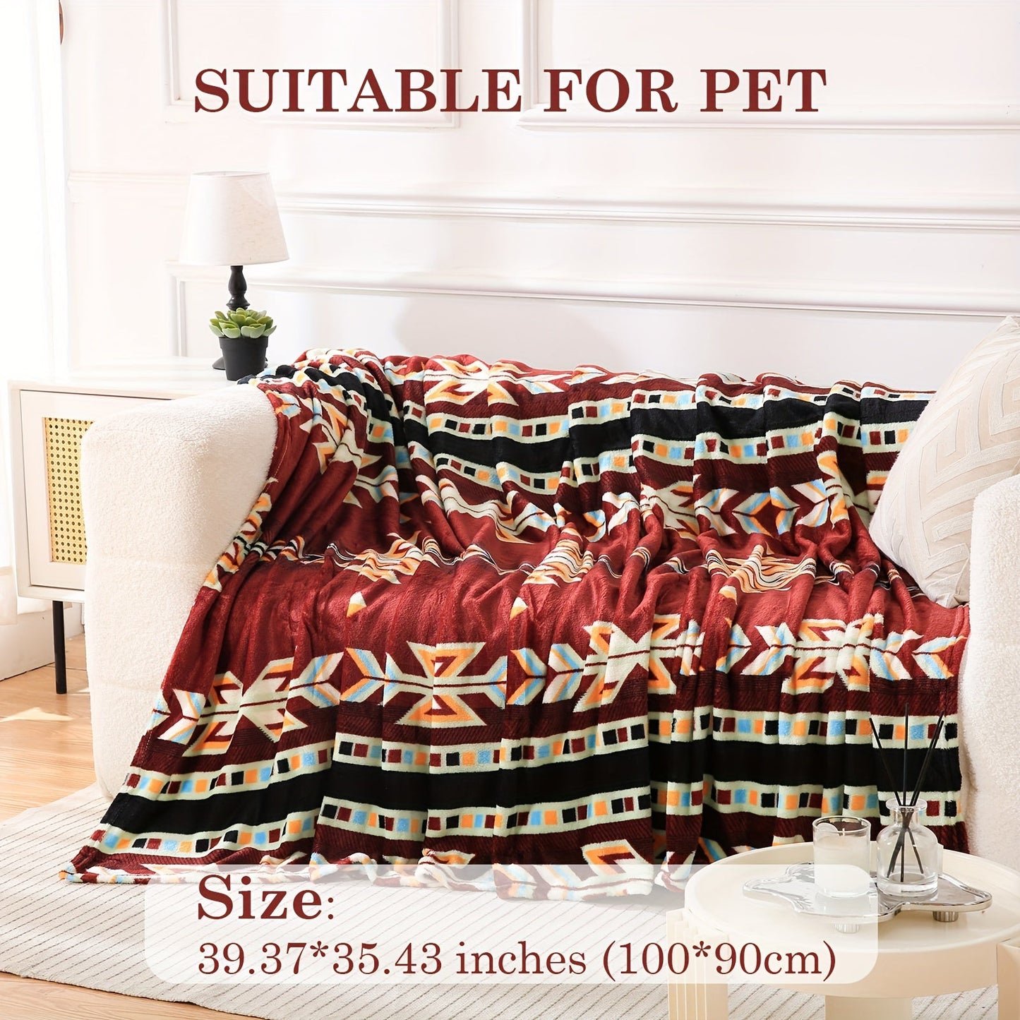 1pc Southwest Native American Flannel Polyester Throw Double-side Printed Blanket, Aztec Geometry Pattern Travel Couch Bed Blanket Plush Soft Lightweight Blanket For All Season