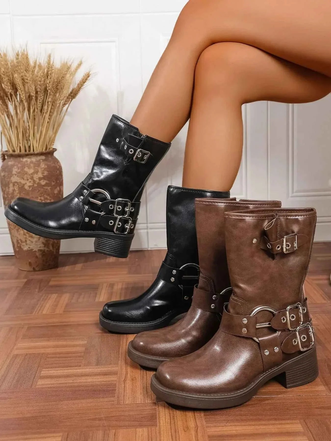 Flare Formal Dress Boots: Round Toe Block Heels