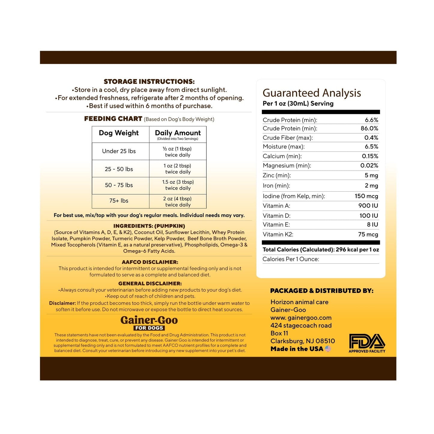 (64oz)  Gainer-GOO (for All Breeds) High Calorie Fat Liquid Weight Gainer