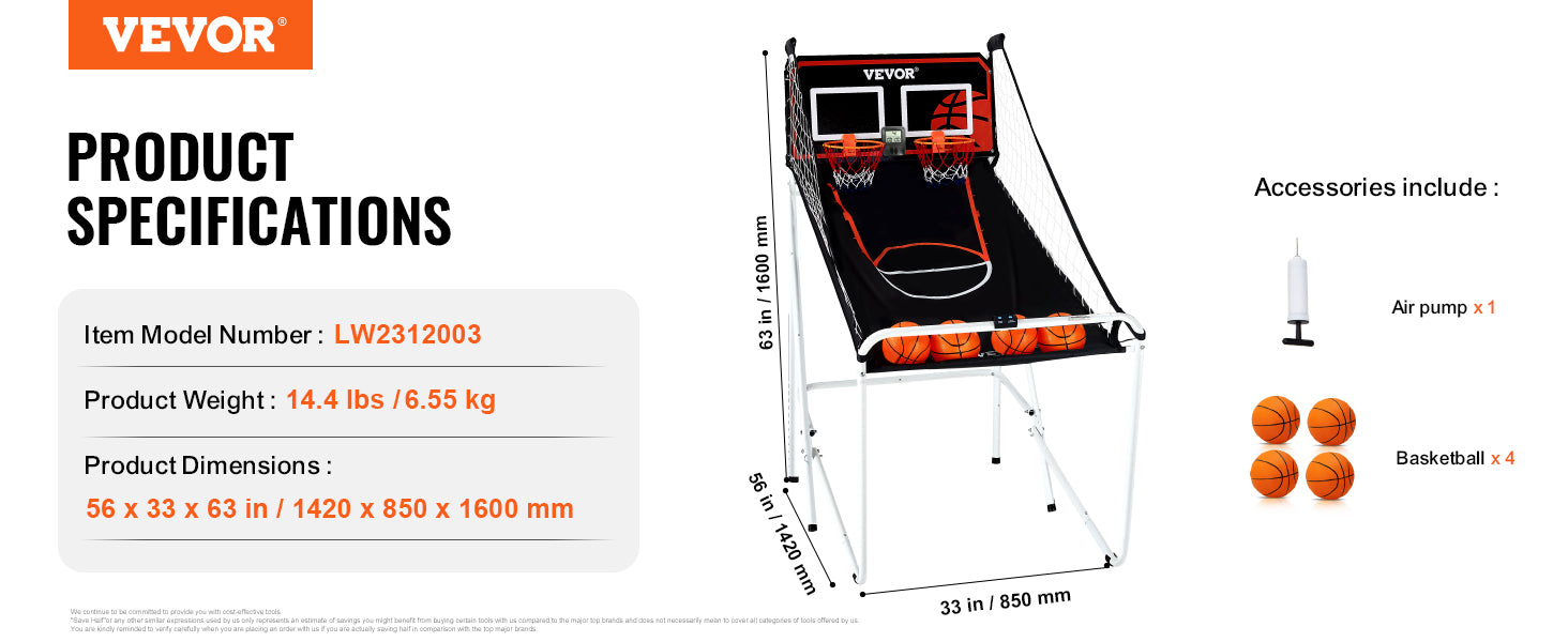 VEVOR Foldable Basketball Arcade Game 2 Player Indoor Basketball Game Home Dual Shot Sport w/ 4 Balls 8 Game Modes for Kid Adult - Premium  from Lizard Vigilante - Just $113.99! Shop now at Lizard Vigilante